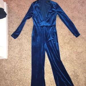 blue suede jumpsuit
